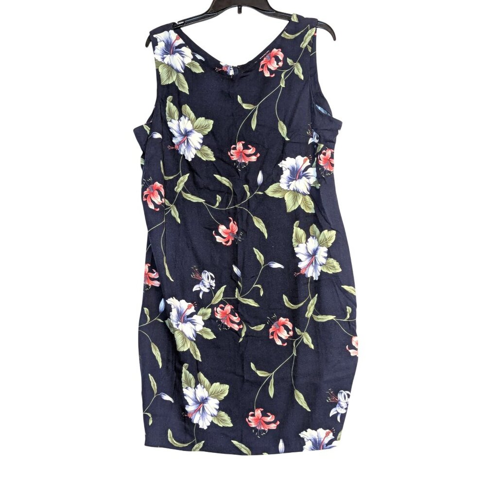 Caribbean Joe Womens XL Tropical Navy Sleeveless Floral Sundress 100% Rayon